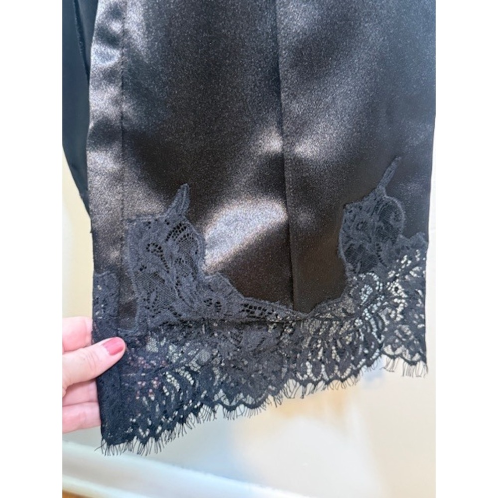 Zac Posen Black Satin Eyelash Lace Wide Leg Jumpsuit Size 4 Closed Label - Picture 6 of 8